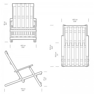 Dimensiones Deck chair BM5568 para exterior. Disponible en Moisés showroom