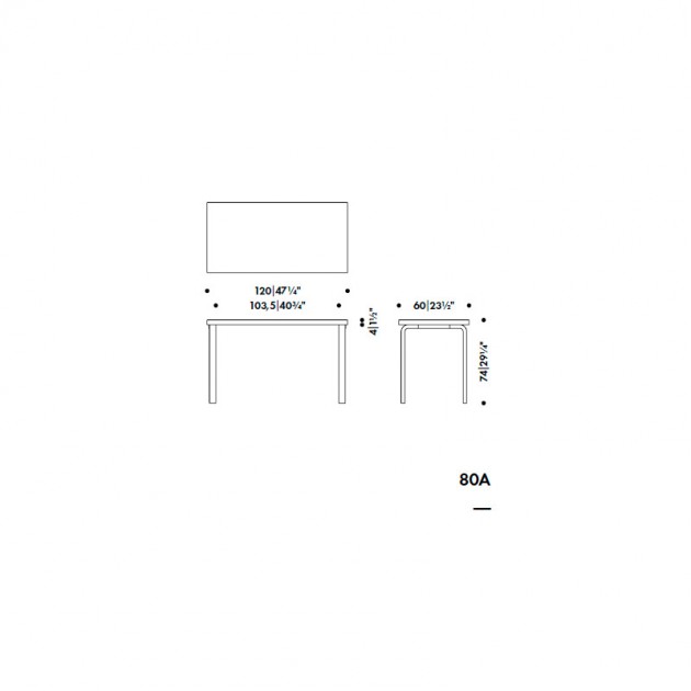 medidas mesa Aalto rectangular para escritorio Artek