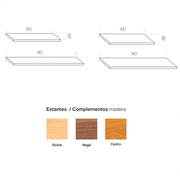 medidas y acabados estantes madera Tria shelving system Mobles 114