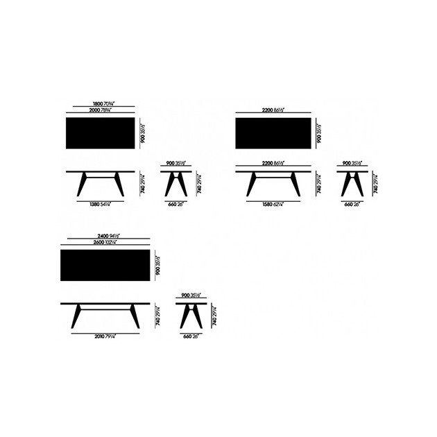 Medidas mesa EM HPL marfil de Vitra diseñada por Prouve en Moises Showroom